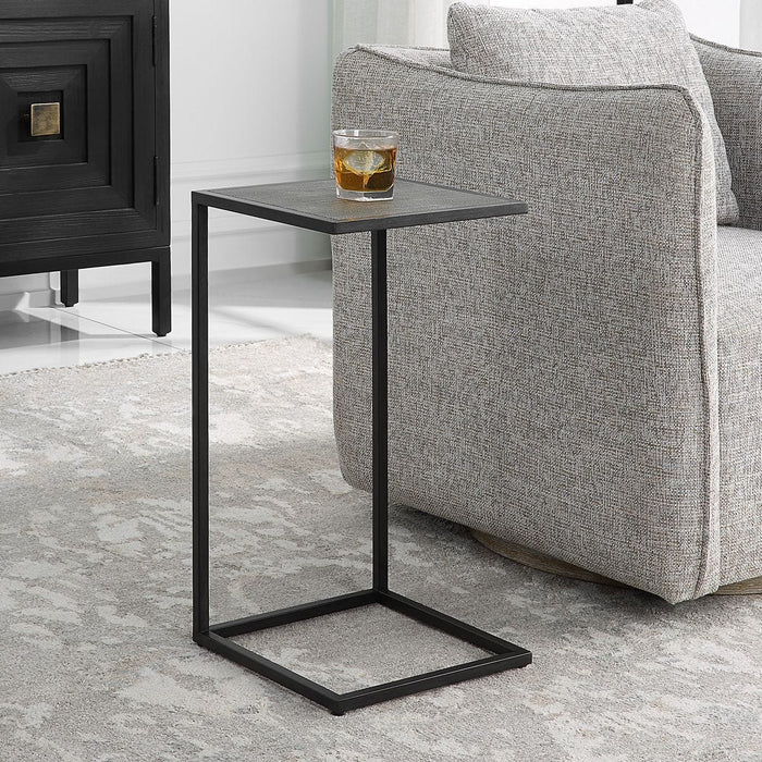 Calden Accent Table | Antique Black with Gray Shagreen Top (12 in. W x 24 in. H)