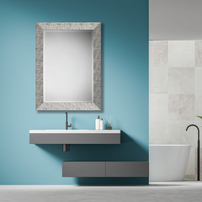 Vellor Metallic Silver Mirror | Classic Rectangle Engineered Wood Frame Bathroom Vanity Mirror Mounted Vertical or Horizontal (31 in. W x 41 in. H x 1 in. D)