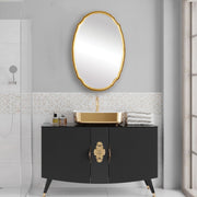 Midora Antique Gold Leaf Mirror | Modern Oval Hammered Iron Frame Bathroom Vanity Mirror Mounted Vertical or Horizontal (24 in. W x 36 in. H x 2 in. D)