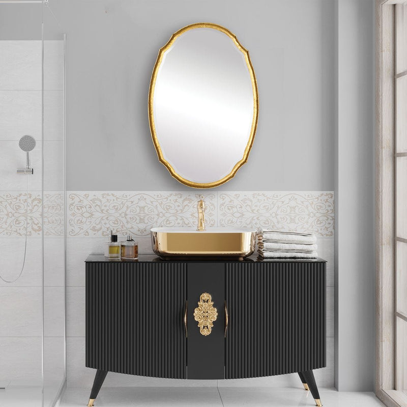 Midora Antique Gold Leaf Mirror | Modern Oval Hammered Iron Frame Bathroom Vanity Mirror Mounted Vertical or Horizontal (24 in. W x 36 in. H x 2 in. D)