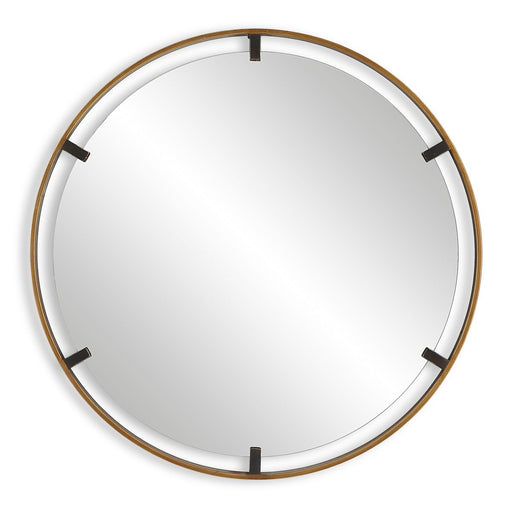 Axion Rich Gold and Dark Bronze Mirror | Modern Round Iron Frame Bathroom Vanity Mirror (32 in. W x 32 in. H x 1 in. D)