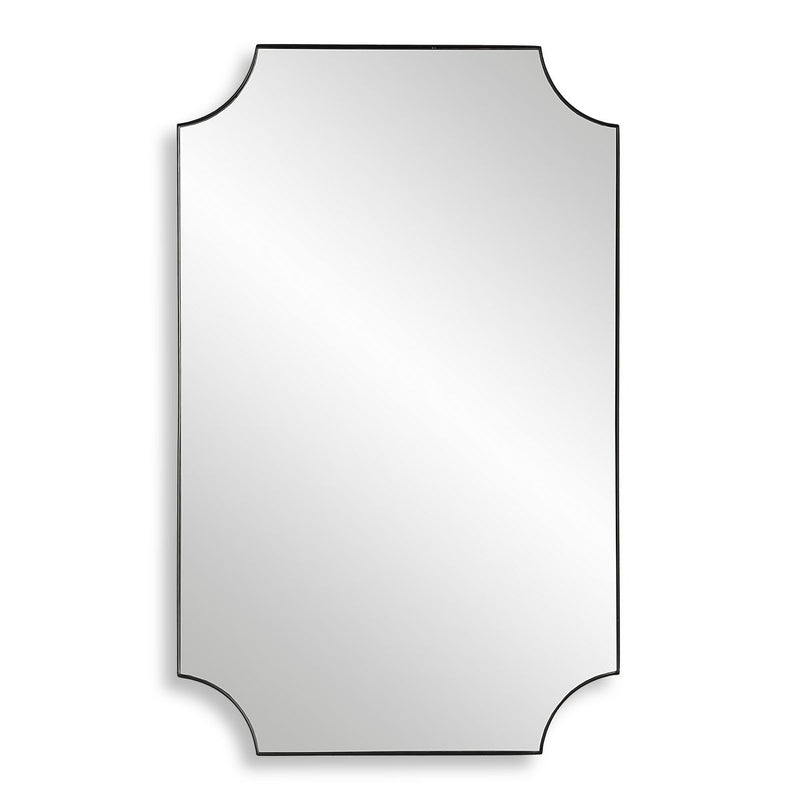Tressa Satin Black Mirror | Modern Rectangle Iron Frame Bathroom Vanity Mirror with Scalloped Corners Mounted Vertical or Horizontal (20 in. W x 32 in. H x 1 in. D)