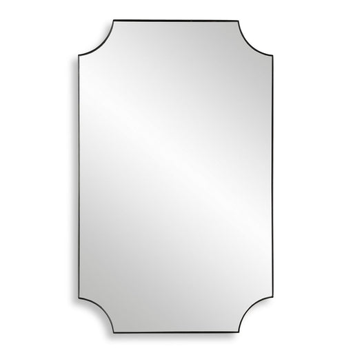 Tressa Satin Black Mirror | Modern Rectangle Iron Frame Bathroom Vanity Mirror with Scalloped Corners Mounted Vertical or Horizontal (20 in. W x 32 in. H x 1 in. D)