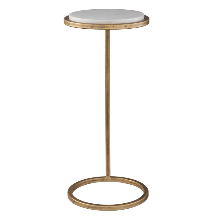 Parlen Accent Table | Aged Gold Iron and White Marble Top (10 in. W x 24 in. H)