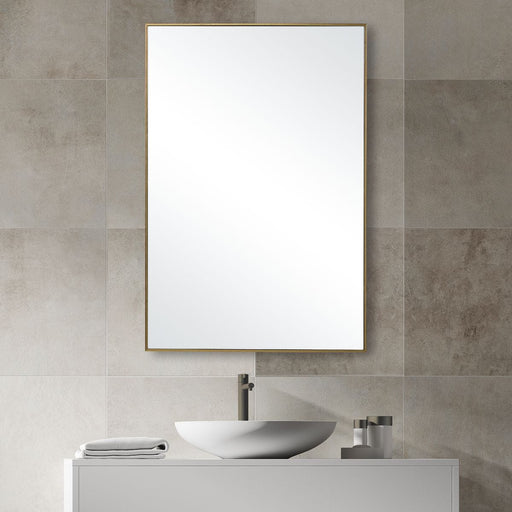 Moden Gold Mirror | Modern Rectangle Frame Bathroom Vanity Mirror Mounted Vertical or Horizontal (21 in. W x 31 in. H x 1 in. D)
