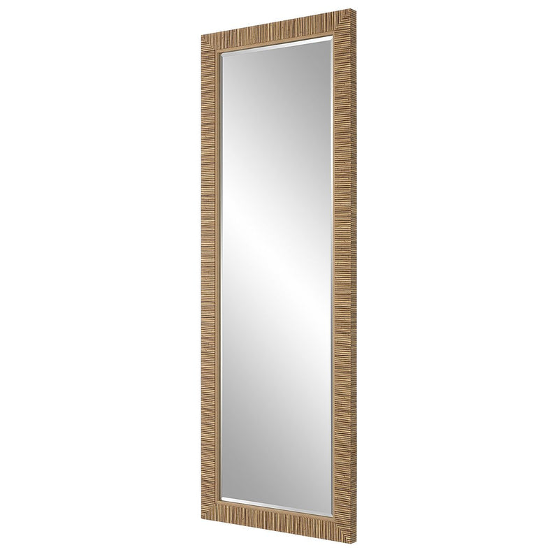 Seavell Coastal Mirror | Modern Rectangle Rattan Polymer Frame Mirror Mounted Vertical or Horizontal (25 in. W x 70 in. H x 2 in. D)