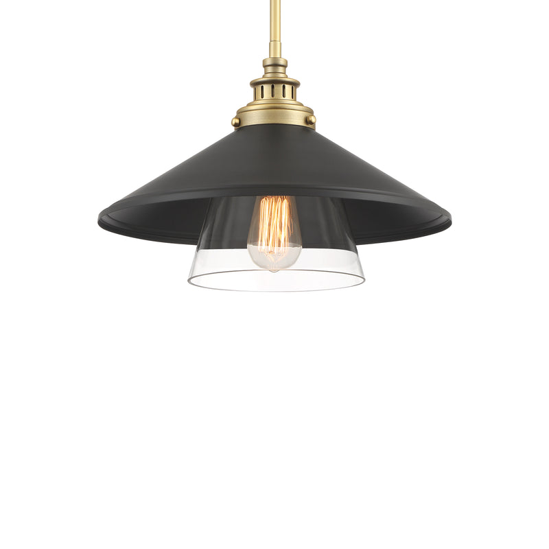 Minka Lavery Segan 15" 1 Light Mini Pendant-Coal & Soft Brass - ALCOVE LIGHTING