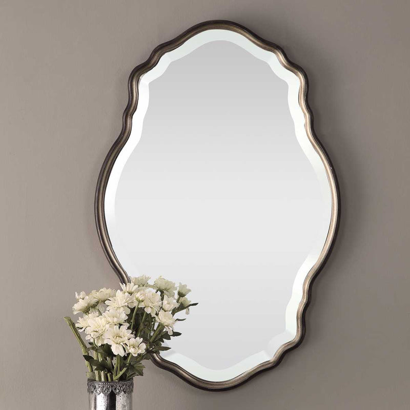 Lunava Antique Silver Champagne Mirror | Modern Oval Engineered Wood Frame Bathroom Vanity Mirror Mounted Vertical or Horizontal (22 in. W x 33 in. H x 1 in. D)