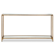 Tivlo Console Table | Warm Gold with Mirrored Top and Tempered Glass Bottom (56 in. W x 30 in. H x 8 in. D)