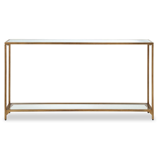 Tivlo Console Table | Warm Gold with Mirrored Top and Tempered Glass Bottom (56 in. W x 30 in. H x 8 in. D)