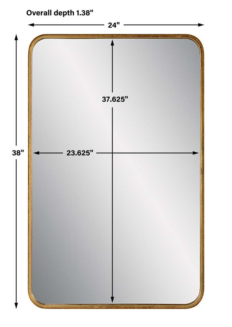 Zeffer Gold Leaf Mirror | Modern Rectangle Metal Frame Bathroom Vanity Mirror with Rounded Corners Mounted Vertical or Horizontal (24 in. W x 38 in. H x 1 in. D)