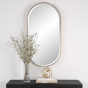 Uttermost Lago 09914 antiqued golden bronze modern oval bathroom vanity mirror with petite iron frame and beveled glass, 21 in. W x 40 in. H
