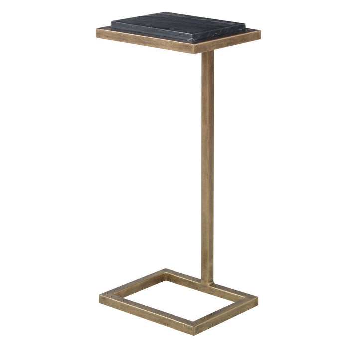 Riva Accent Table | Aged Gold and Black Marble Top (10 in. W x 23 in. H x 8 in. D)