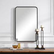 Zeffer Satin Black Mirror | Modern Rectangle Metal Frame Bathroom Vanity Mirror with Rounded Corners Mounted Vertical or Horizontal (24 in. W x 38 in. H x 1 in. D)
