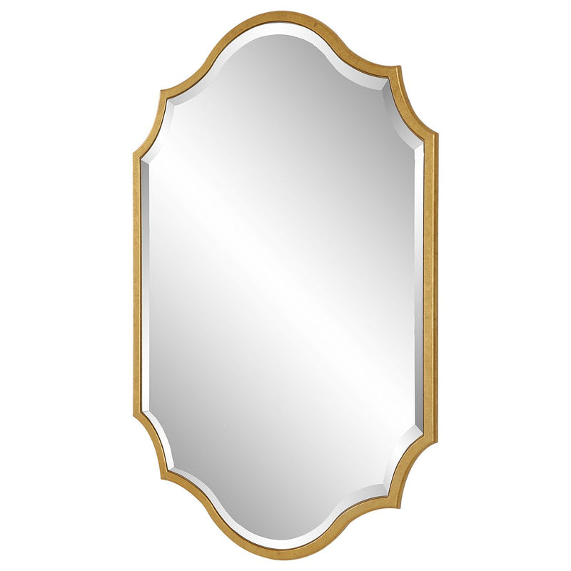 Domari Gold Leaf Mirror | Modern Oval Engineered Wood Frame Bathroom Vanity Mirror Mounted Vertical or Horizontal (27 in. W x 41 in. H x 1 in. D)