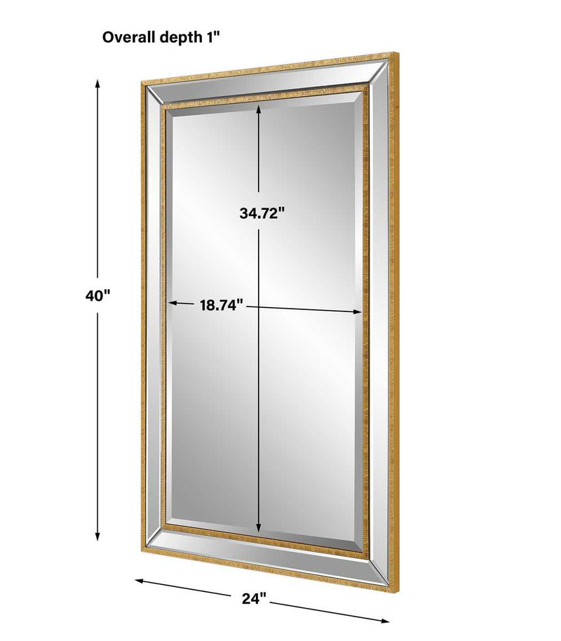 Gildmere Gold Mirror | Modern Rectangle Engineered Polymer Frame Bathroom Vanity Mirror Mounted Vertical or Horizontal (24 in. W x 40 in. H x 1 in. D)