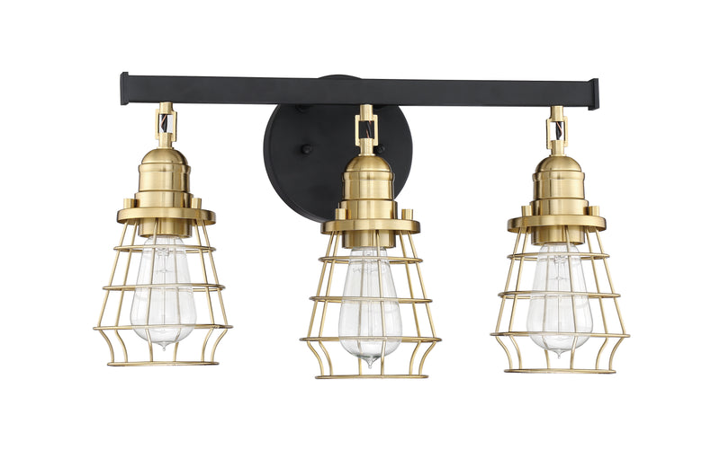 Craftmade 50603-FBSB Thatcher 3 Light Bathroom Vanity Light -Flat Black/Satin Brass