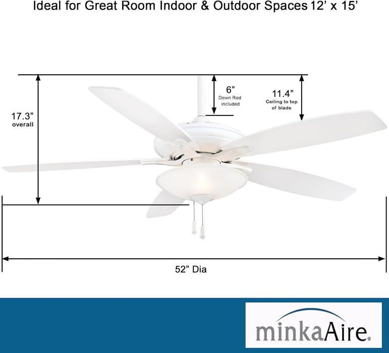 Minka Aire F522L-WH Mojo 52" White Ceiling Fan with LED Light