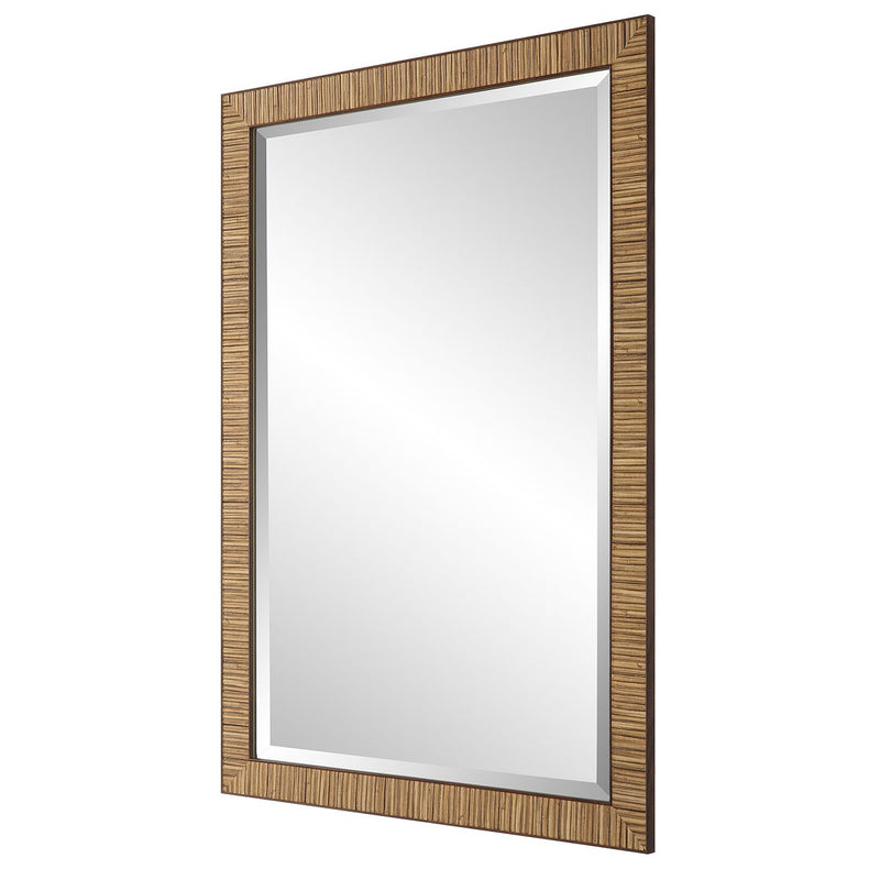 Shorlin Coastal Mirror | Modern Rectangle Rattan Polymer Frame Bathroom Vanity Mirror Mounted Vertical or Horizontal (22 in. W x 32 in. H x 1 in. D)