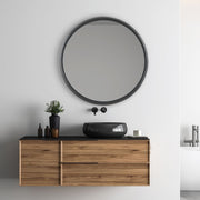 Velra Matte Black Mirror | Modern Round Engineered Polymer Frame Bathroom Vanity Mirror (32 in. W x 32 in. H x 2 in. D)