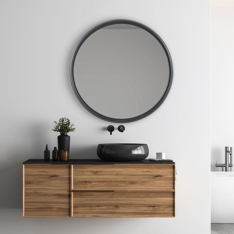 Velra Matte Black Mirror | Modern Round Engineered Polymer Frame Bathroom Vanity Mirror (32 in. W x 32 in. H x 2 in. D)