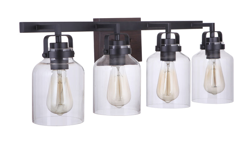 Craftmade 53604-FBDT Foxwood 4 Light Bathroom Vanity Light -Flat Black/Dark Teak