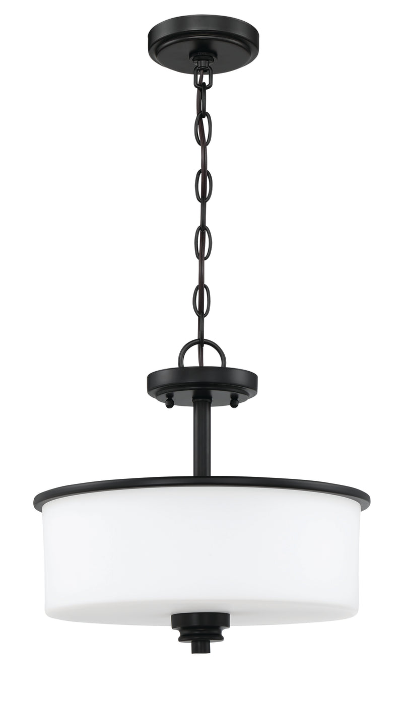 Craftmade 50552-FB-WG Bolden 2 Light Convertible Semi Flush -Flat Black (White Glass)