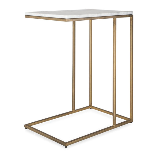 Morlan Accent Table | Antique Brass Metal Frame and White Marble Top (18 in. W x 23 in. H x 12 in. D)