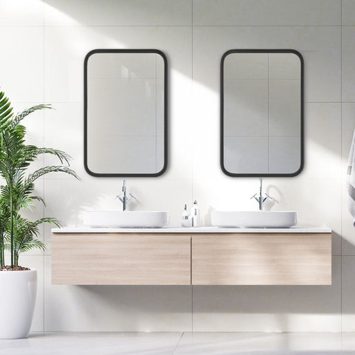 Obras Matte Black Mirror | Modern Rectangle Frame Bathroom Vanity Mirror with Rounded Corners Mounted Vertical or Horizontal (22 in. W x 34 in. H x 1 in. D)