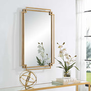 Dreska Brushed Gold with Silver Highlights Mirror | Modern Rectangle Iron Frame Bathroom Vanity Mirror Mounted Vertical or Horizontal (22 in. W x 34 in. H x 1 in. D)