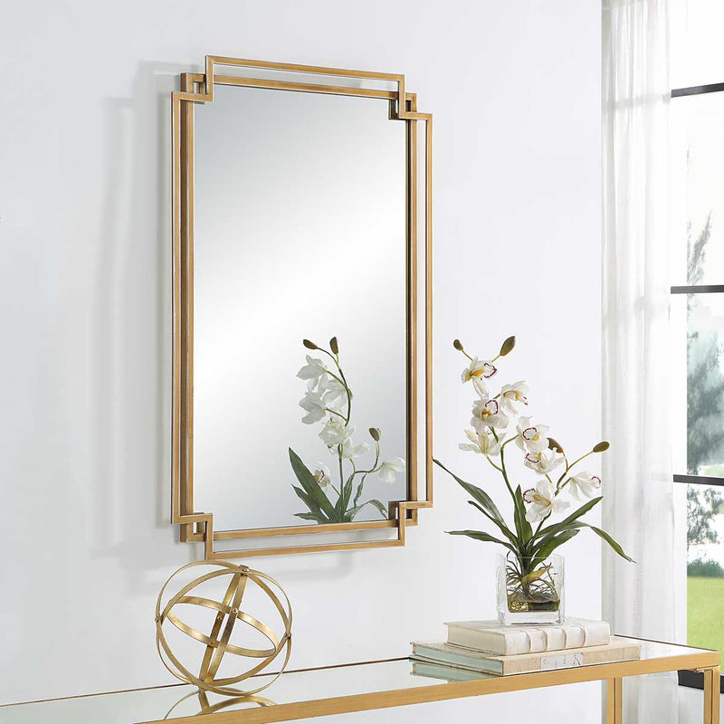 Dreska Brushed Gold with Silver Highlights Mirror | Modern Rectangle Iron Frame Bathroom Vanity Mirror Mounted Vertical or Horizontal (22 in. W x 34 in. H x 1 in. D)