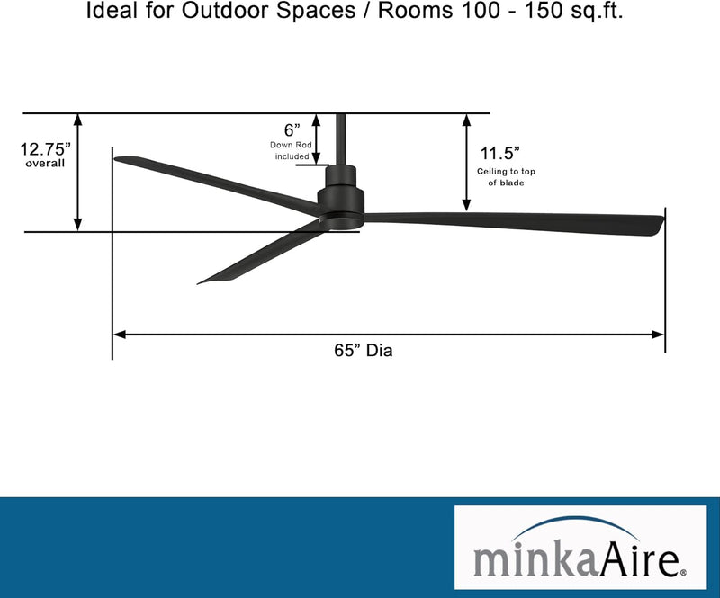 Minka Aire Simple 65" Outdoor Coal Ceiling Fan with Remote Control