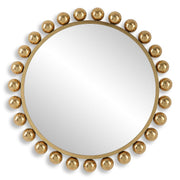 Spindra Rich Gold Mirror | Modern Round Metal Frame Bathroom Vanity Mirror (34 in. W x 34 in. H x 2 in. D)