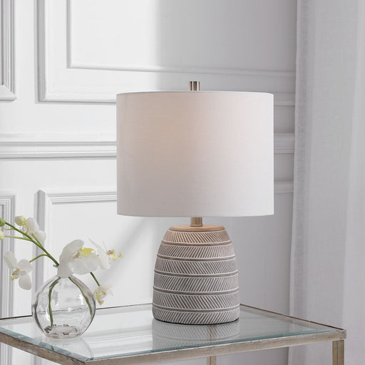 Torvik Modern Concrete Table Lamp with Light Beige Linen Shade (20" H Lamp with 10" H x 13" W Shade)