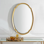 Midora Antique Gold Leaf Mirror | Modern Oval Hammered Iron Frame Bathroom Vanity Mirror Mounted Vertical or Horizontal (24 in. W x 36 in. H x 2 in. D)
