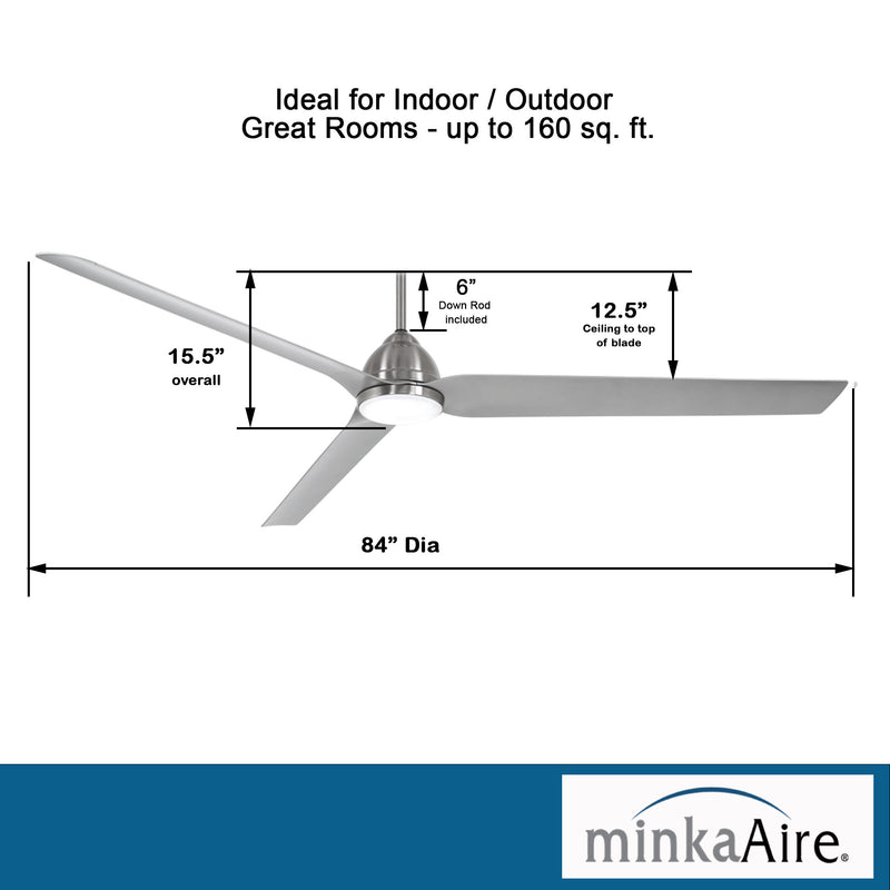 Minka Aire Java Xtreme F754L-BNW 84-Inch Wet Smart LED Outdoor Ceiling Fan in Brushed Nickel with Remote