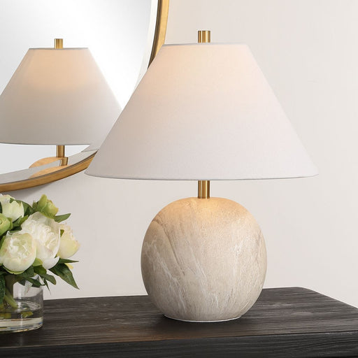 Elvora Modern Ceramic Accent Table Lamp with White Linen Shade (17" H Lamp with 9" H x 14" W Shade)