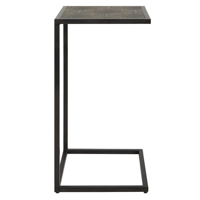 Calden Accent Table | Antique Black with Gray Shagreen Top (12 in. W x 24 in. H)