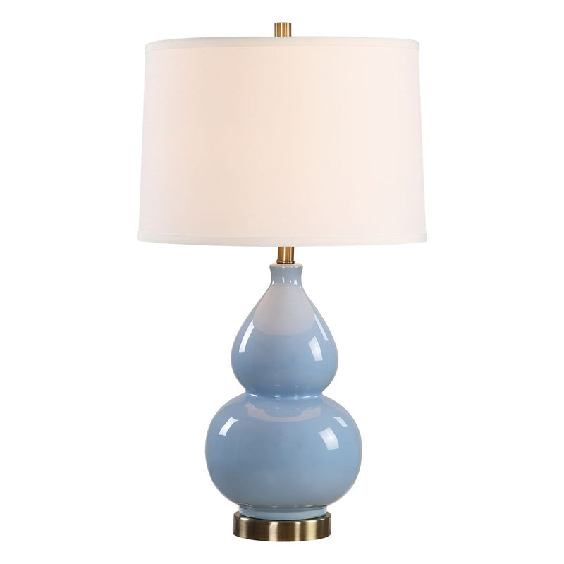 Hollis Powder Blue Glaze Modern Ceramic Table Lamp with White Linen Shade (26" H Lamp with 10" H x 15" W Shade)