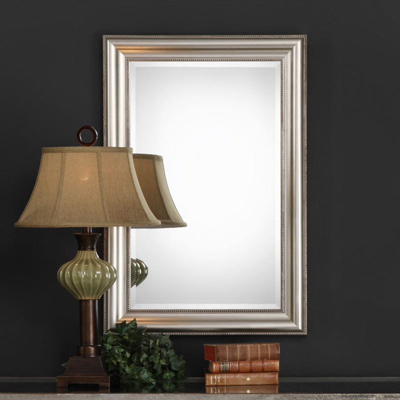 Averon Champagne Silver Leaf Mirror | Classic Rectangle Engineered Wood Frame Bathroom Vanity Mirror Mounted Vertical or Horizontal (24 in. W x 36 in. H x 2 in. D)