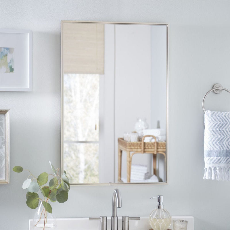 Vectra Warm Silver Mirror | Modern Rectangle Frame Bathroom Vanity Mirror Mounted Vertical or Horizontal (20 in. W x 30 in. H x 1 in. D)