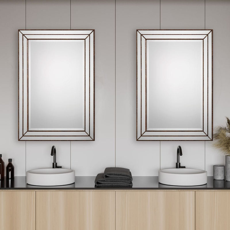 Riventa Metallic Bronze Mirror | Modern Rectangle Engineered Wood Frame Bathroom Vanity Mirror Mounted Vertical or Horizontal (24 in. W x 34 in. H x 1 in. D)