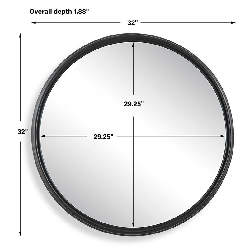 Velra Matte Black Mirror | Modern Round Engineered Polymer Frame Bathroom Vanity Mirror (32 in. W x 32 in. H x 2 in. D)