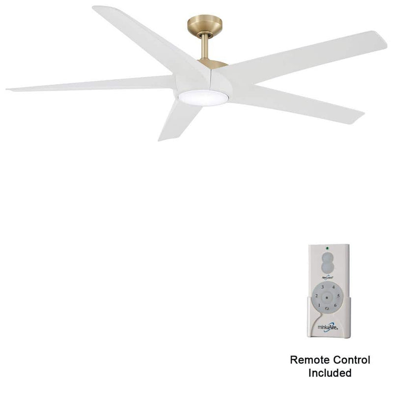 Minka Aire Skymaster F767L-SBR/WHF 65-Inch LED Ceiling Fan in Soft Brass with Remote