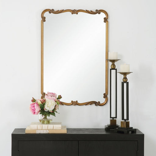 Galentra Antique Gold Mirror | Classic Ornate Rectangle Engineered Wood Frame Bathroom Vanity Mirror Mounted Vertical or Horizontal (22 in. W x 32 in. H x 1 in. D)