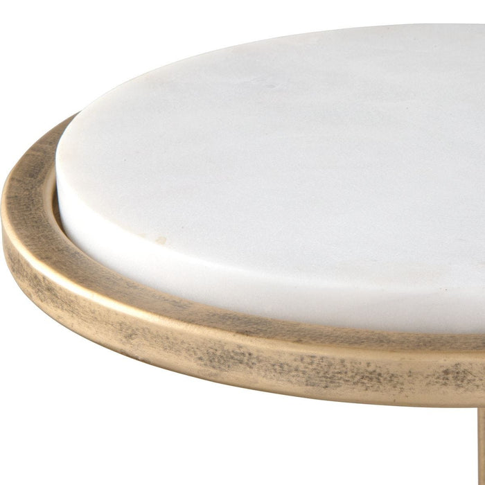 Parlen Accent Table | Aged Gold Iron and White Marble Top (10 in. W x 24 in. H)