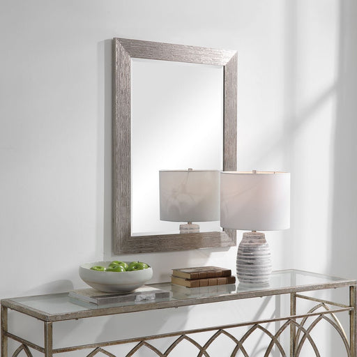 Struxe Silver Tones Mirror | Modern Rectangle Engineered Polymer Frame Bathroom Vanity Mirror Mounted Vertical or Horizontal (26 in. W x 36 in. H x 1 in. D)