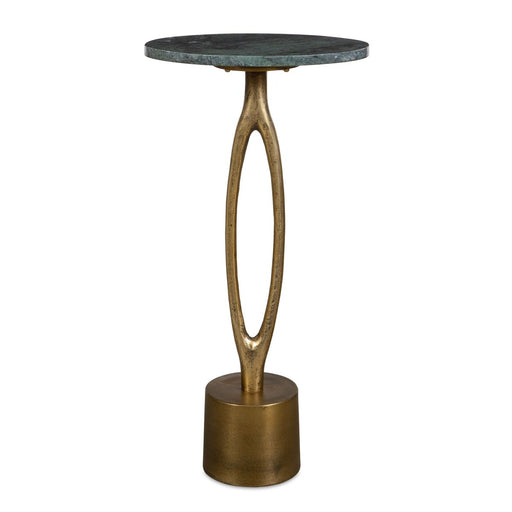 Kalra Accent Table | Antique Brass and Emerald Green Oval Marble Top (12 in. W x 24 in. H x 8 in. D)