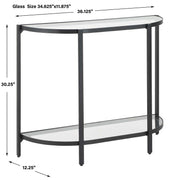 Orluna Console Table | Satin Black with Tempered Glass Shelves (36 in. W x 30 in. H x 12 in. D)