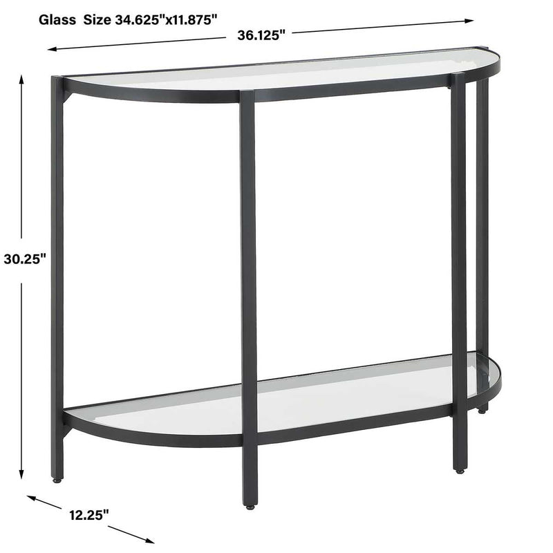 Orluna Console Table | Satin Black with Tempered Glass Shelves (36 in. W x 30 in. H x 12 in. D)